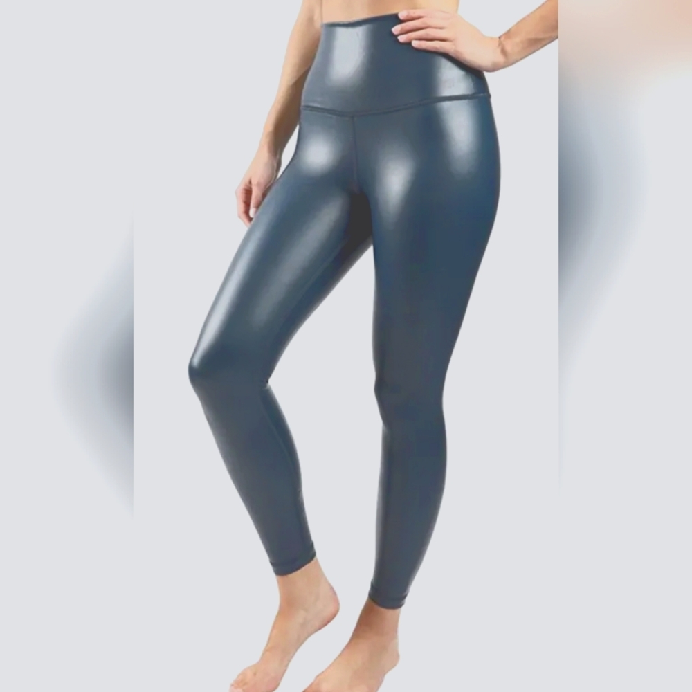 90 Degree by Reflex Leatherette Artic Blue Leggings NWT
